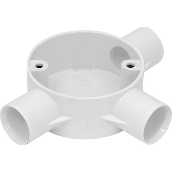 3-way 20mm conduit tee box white plastic no lid